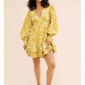 Mauve Yellow Floral Mini‎ Dress